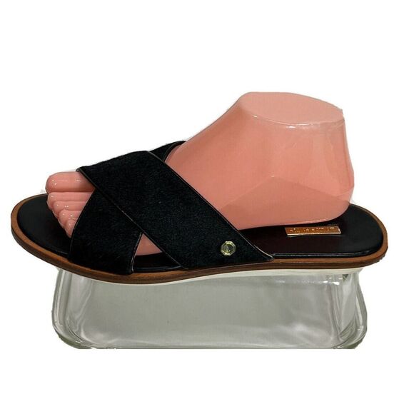 Louise et Cie Adalla Sandals Black Cow Hair Fur Size 9 B Slip On Rubber Soles - Picture 14 of 14